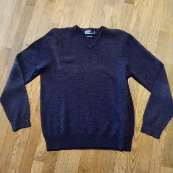 Polo Ralph Lauren 100% Lambs Wool Sweater Size L Purple Long Sleeve Vintage - Picture 1 of 8